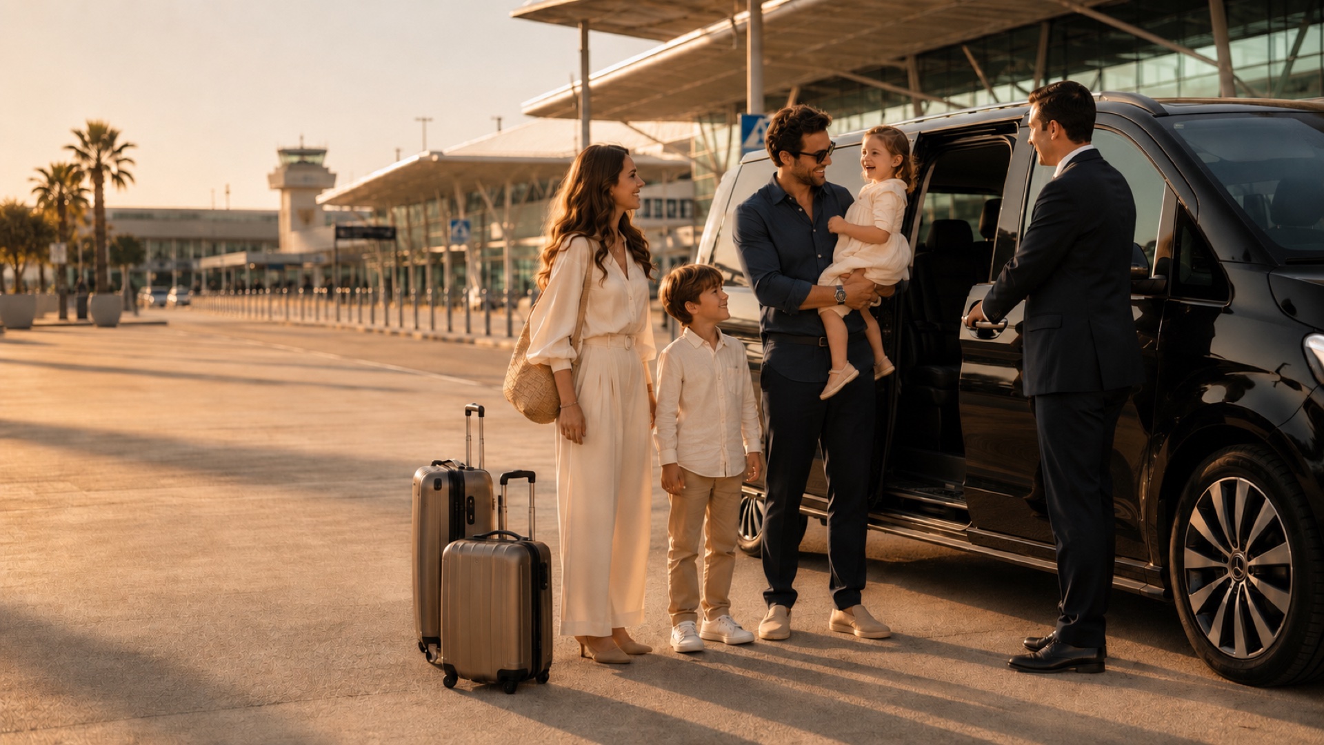 A family met by a Let's GO Transfer driver at the airport